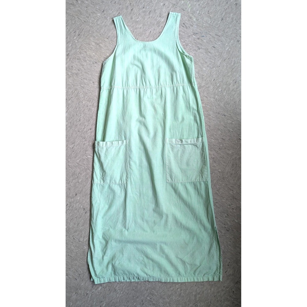 Fresh Produce Vintage 90s Mint Green Cotton Linen Blend Maxi Pocket Dress Small - Picture 2 of 9